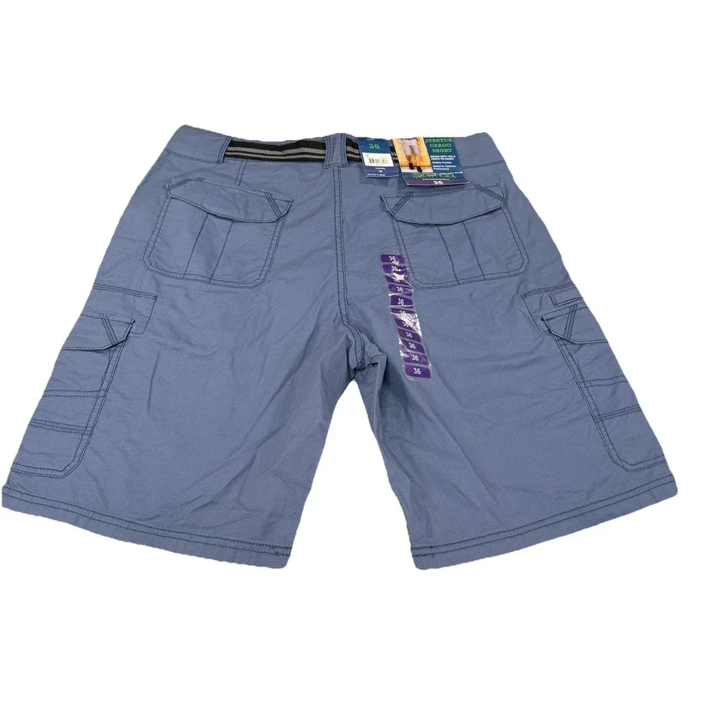 Iron Clothing Men's Belted Stretch Micro Ripstop Cargo Short Size 36‎ Blue NEW